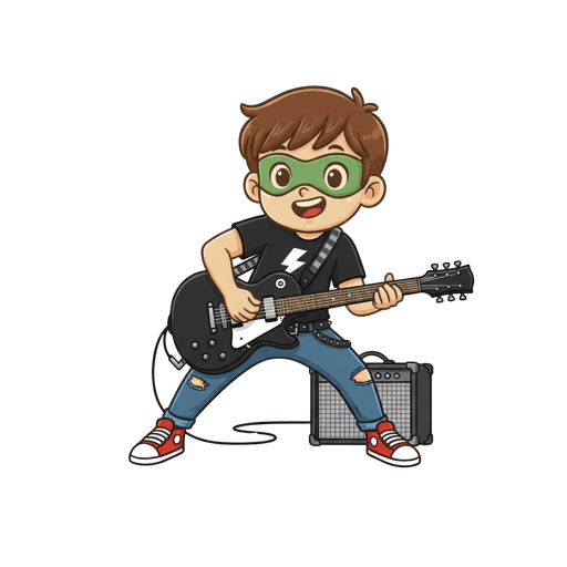 Băiețel rocker cu chitară electrică