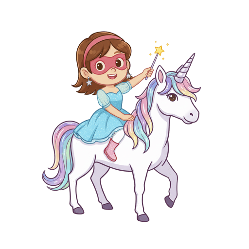 Fetiță zână pe unicorn